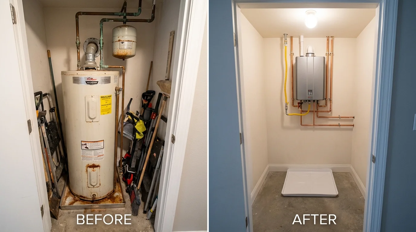 Tank water heater versus wall-mounted tankless unit comparison for Louisa, KY homeowners