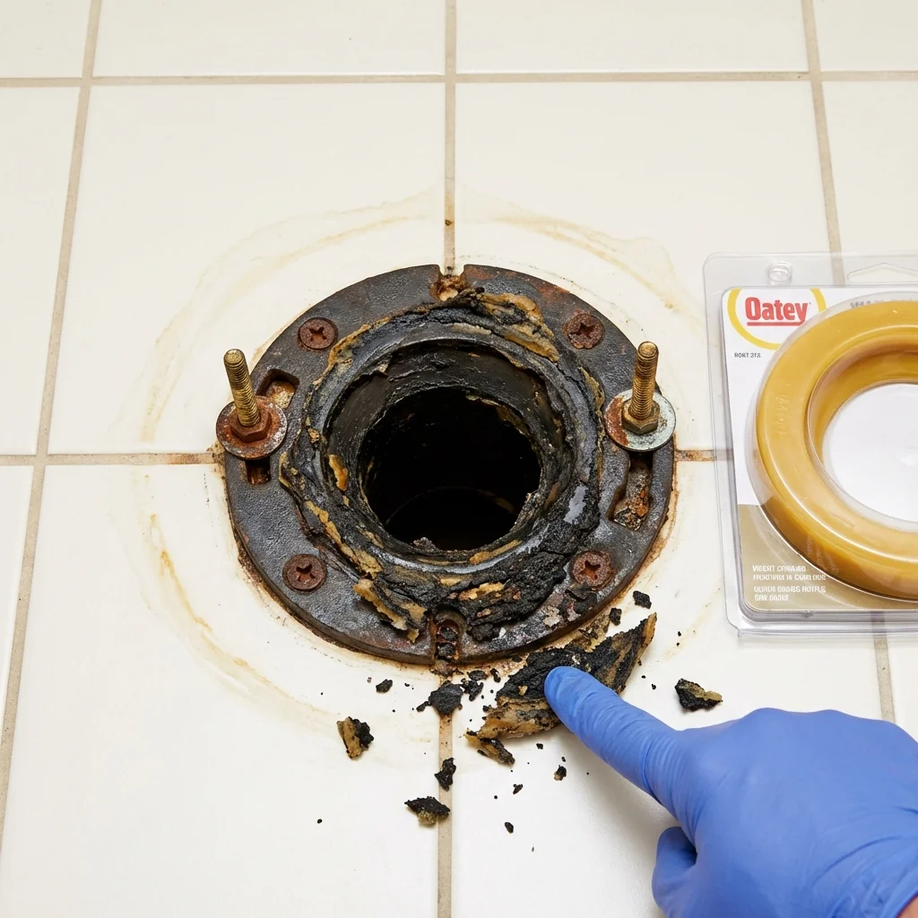 Failed wax ring showing water seepage at the base of a toilet in a Louisa, KY home