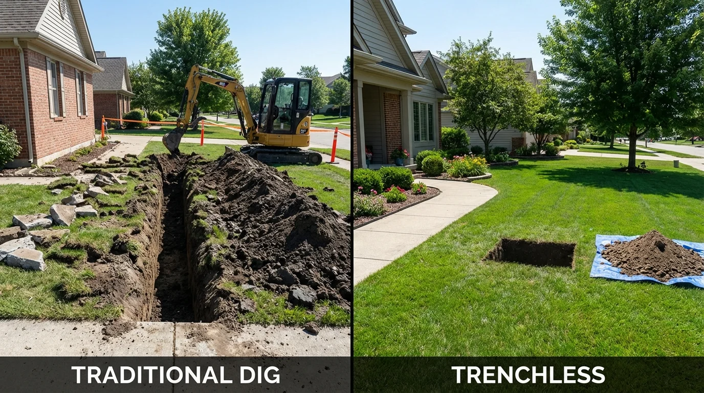 Trenchless sewer repair with minimal yard damage versus traditional excavation in Louisa, KY